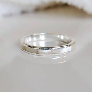 925 Sterling Silver Women's Mother of Pearl Band Ring, Engagement Anniversary